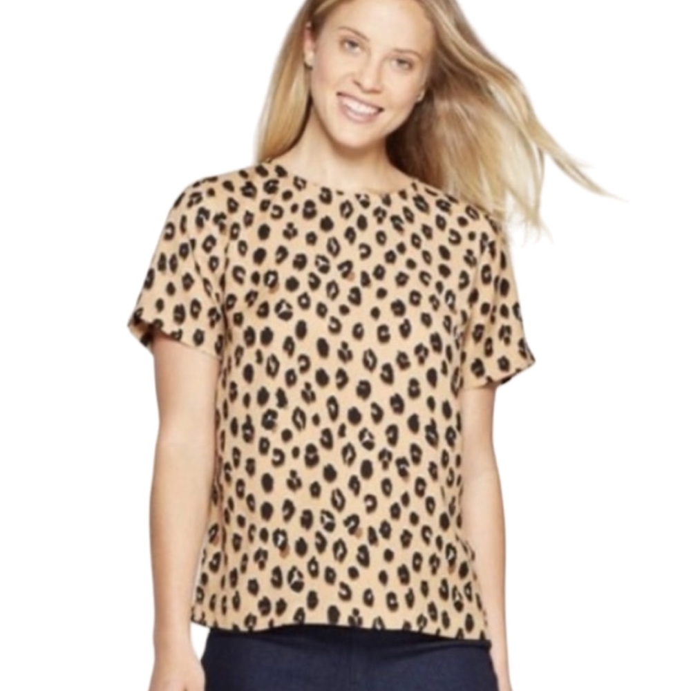 A New Day™ Leopard Print Short Sleeve Round Neck Crepe T-Shirt, Size L
